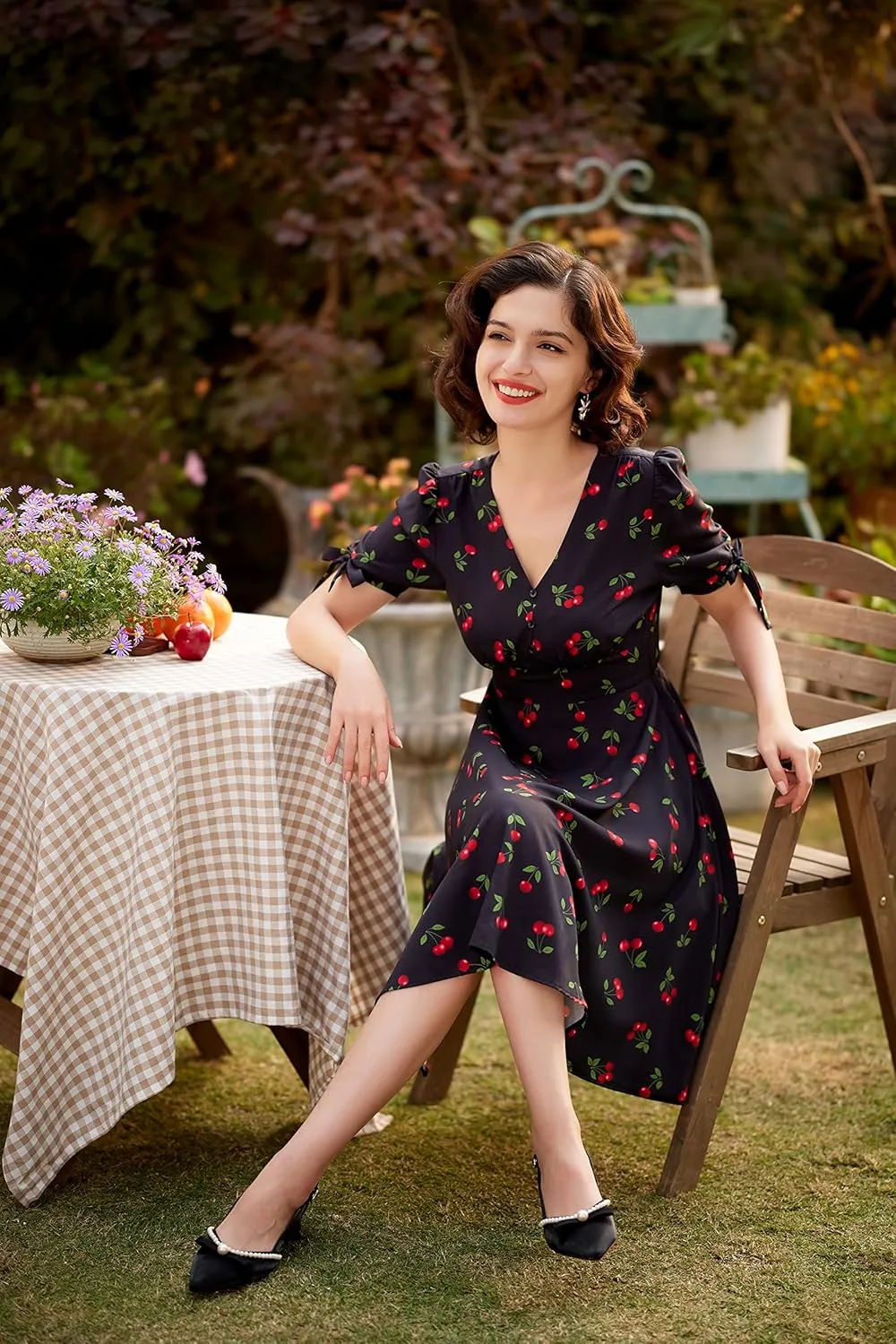 Belle Poque Women Vintage Dress V Neck Puff Sleeve Cocktail Dresses Vintage Tea Party Dresses