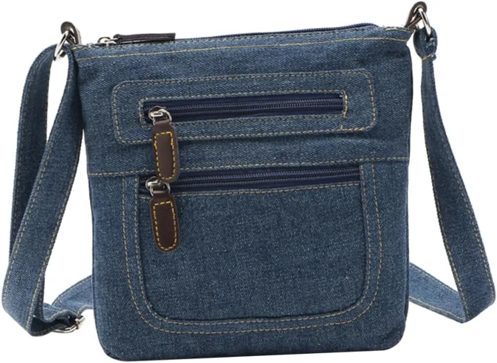 BESPORTBLE Square Denim Bag for Women Retro Casual Crossbody Shoulder Bag Zippered Pouch for Everyday Use