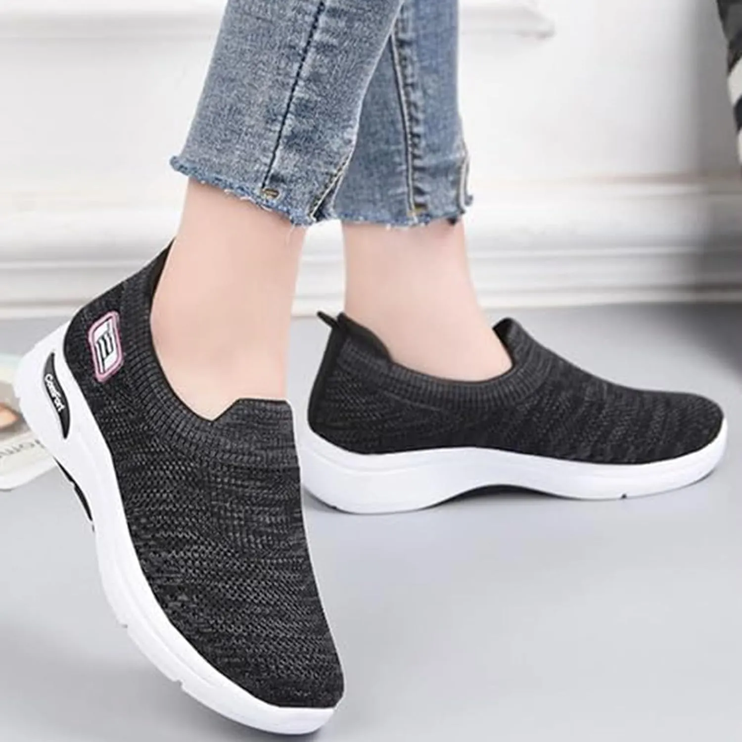 Best Walking Shoes for Women Breathable Knit Slip On Sneakers with Arch Support Lightweight Comfort Soft Cushion Available Shoes for Outdoor Sport Travel Hiking