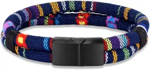 Black Stainless Steel Surfer Waterproof Rope Bracelet Men Women Handmade Woven Double-Layer Design Beach Jewelry Gift,DarkBlue,23CM