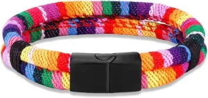 Black Stainless Steel Surfer Waterproof Rope Bracelet Men Women Handmade Woven Double-Layer Design Beach Jewelry Gift,Rainbow,23CM
