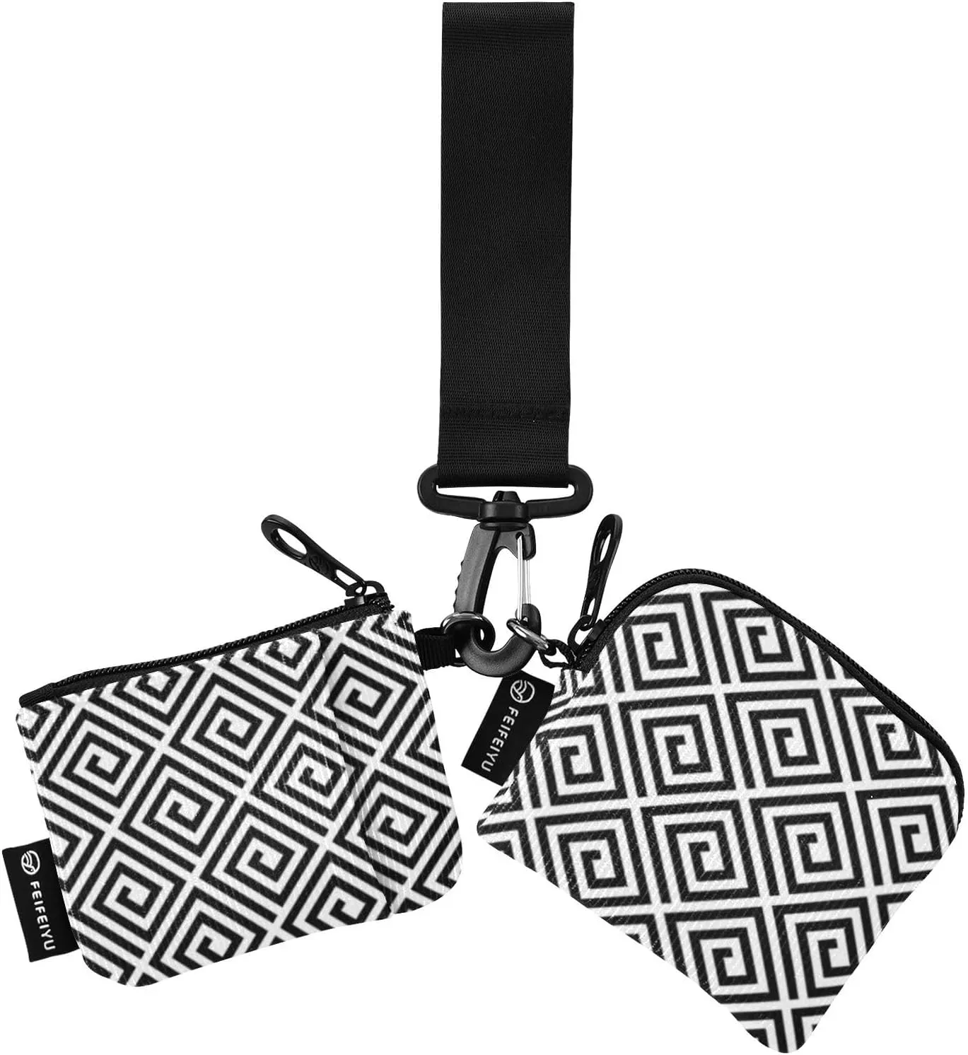 Black White Geometric Background Wristlet Keychain Wallets for Women Portable Small Coin Purse