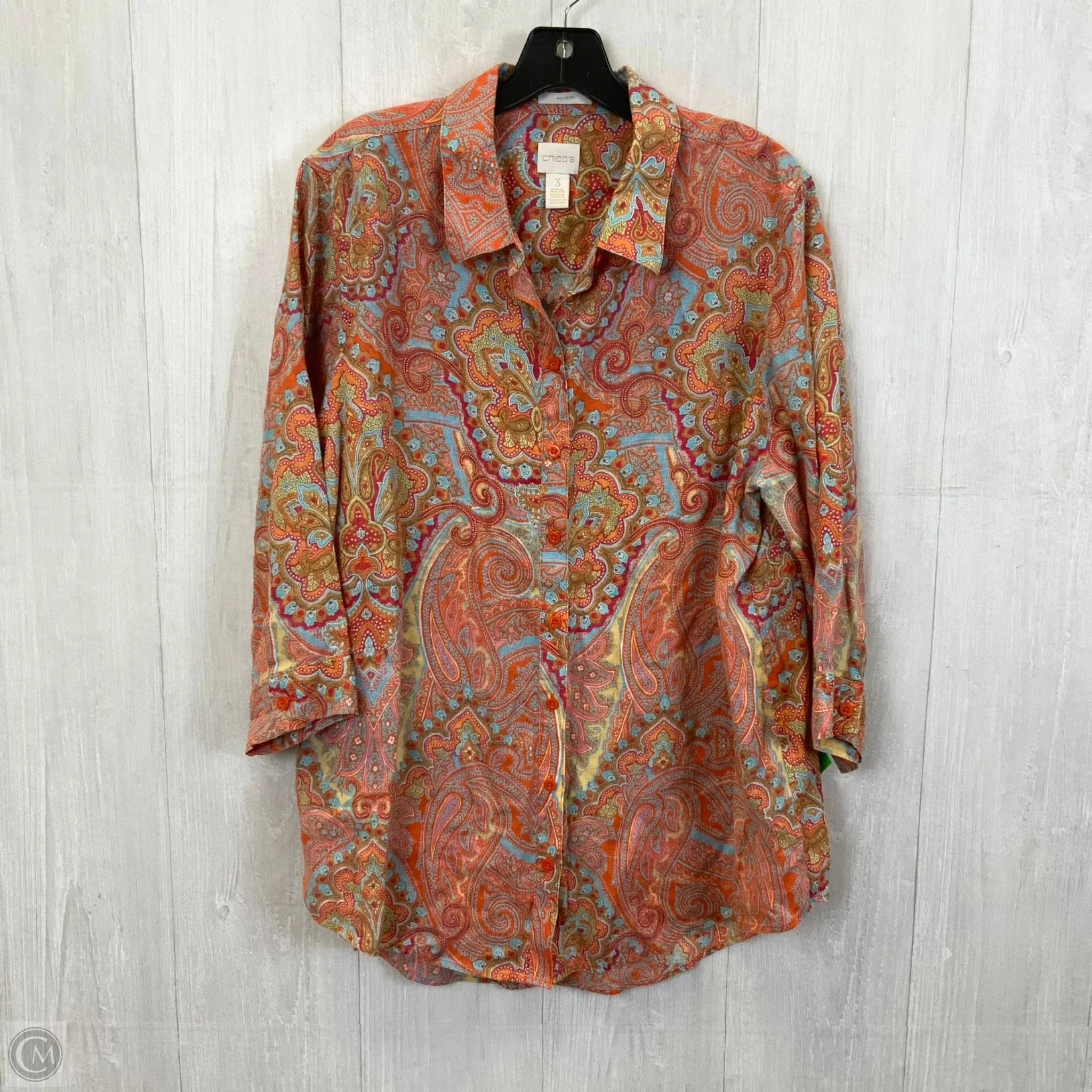 Blouse 3/4 Sleeve By Chicos In Orange, Size: Xl