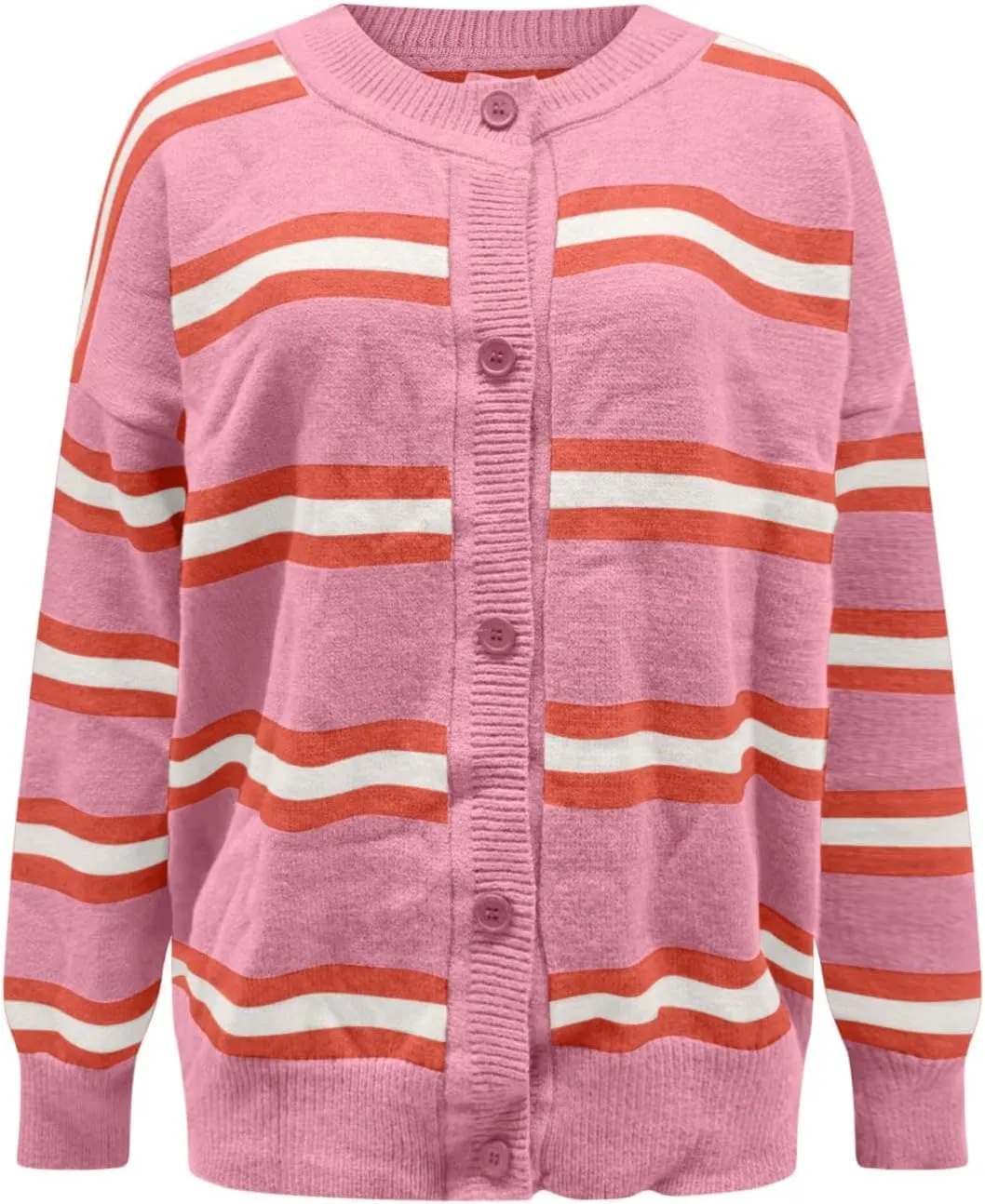 Blue Striped Cardigan for Women Button Up Long Sleeve Knit Sweater Casual Cozy Fall Cardigan for Everyday Wear