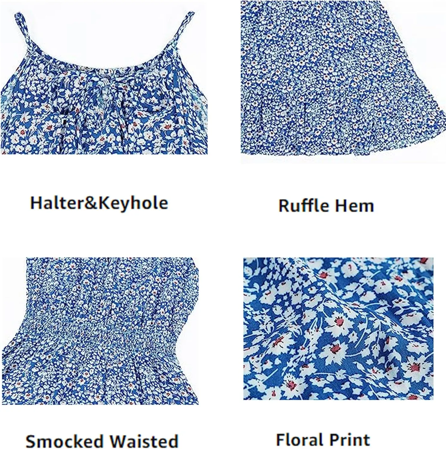 BMJL Women's Floral Summer Mini Dresses Ruffle Sleeveless Lace Up Halter Sun Dresses Short Sundresses 2023