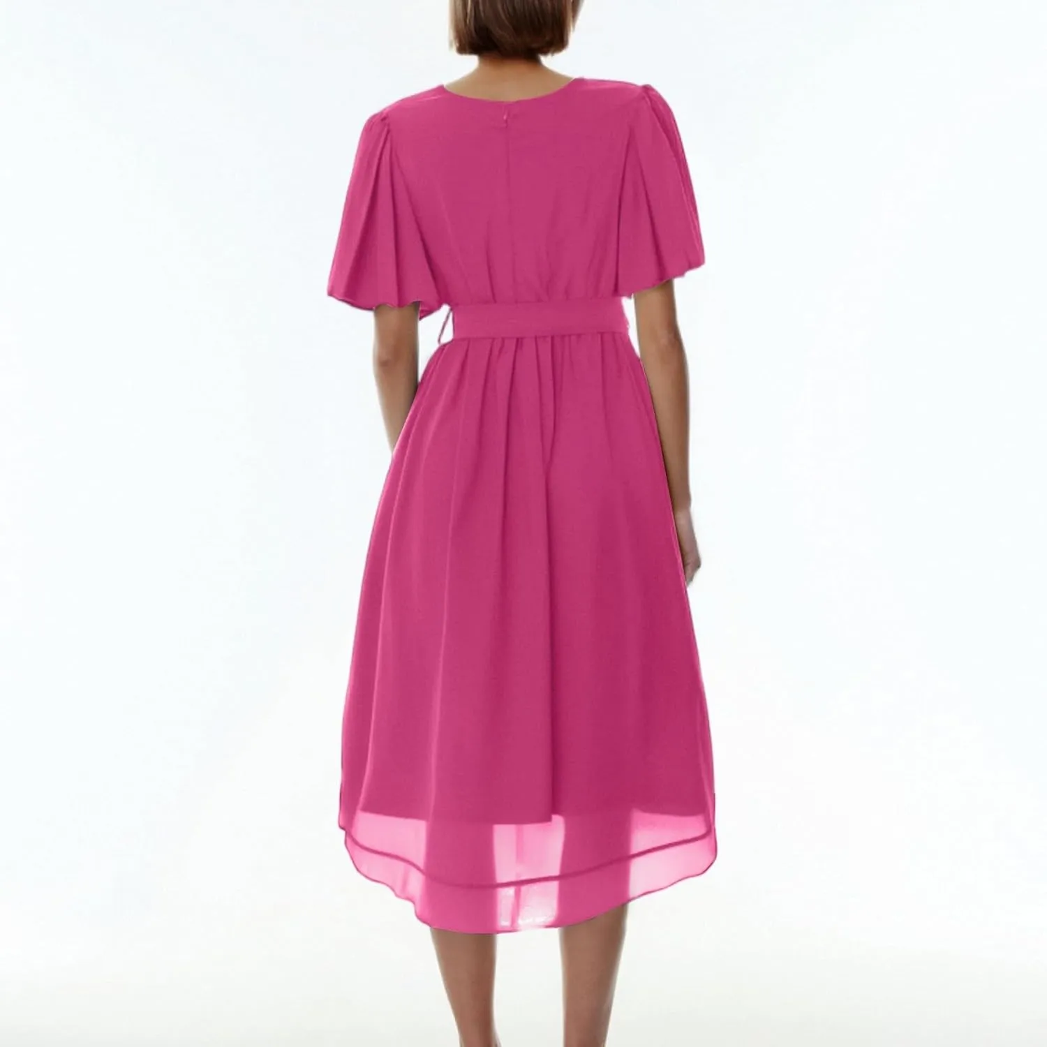 Boho Dresses for Women,2025 Summer Trendy Floral Chiffon Midi Dress,Elegant V Neck Belted Flowy Beach Vacation Dress