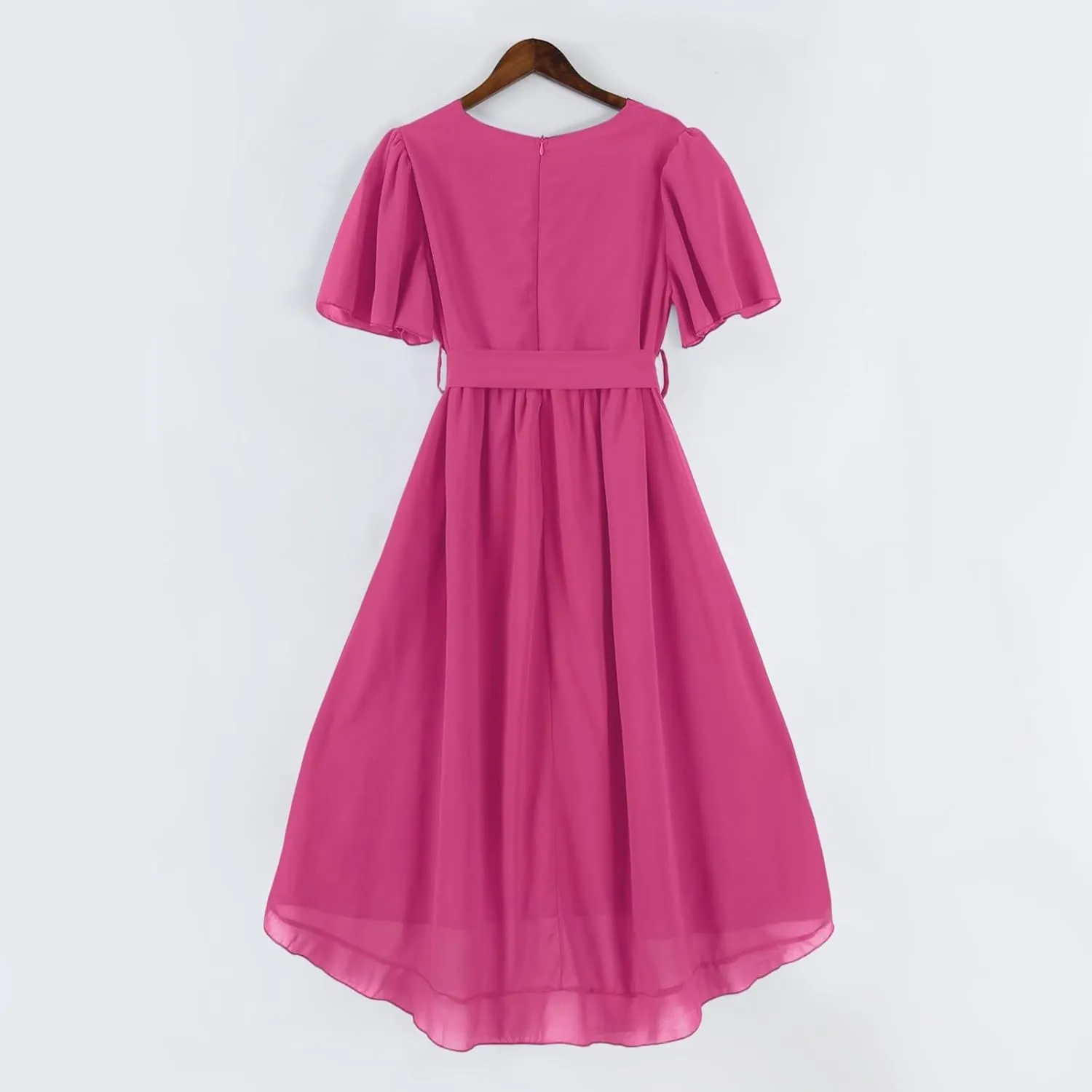 Boho Dresses for Women,2025 Summer Trendy Floral Chiffon Midi Dress,Elegant V Neck Belted Flowy Beach Vacation Dress