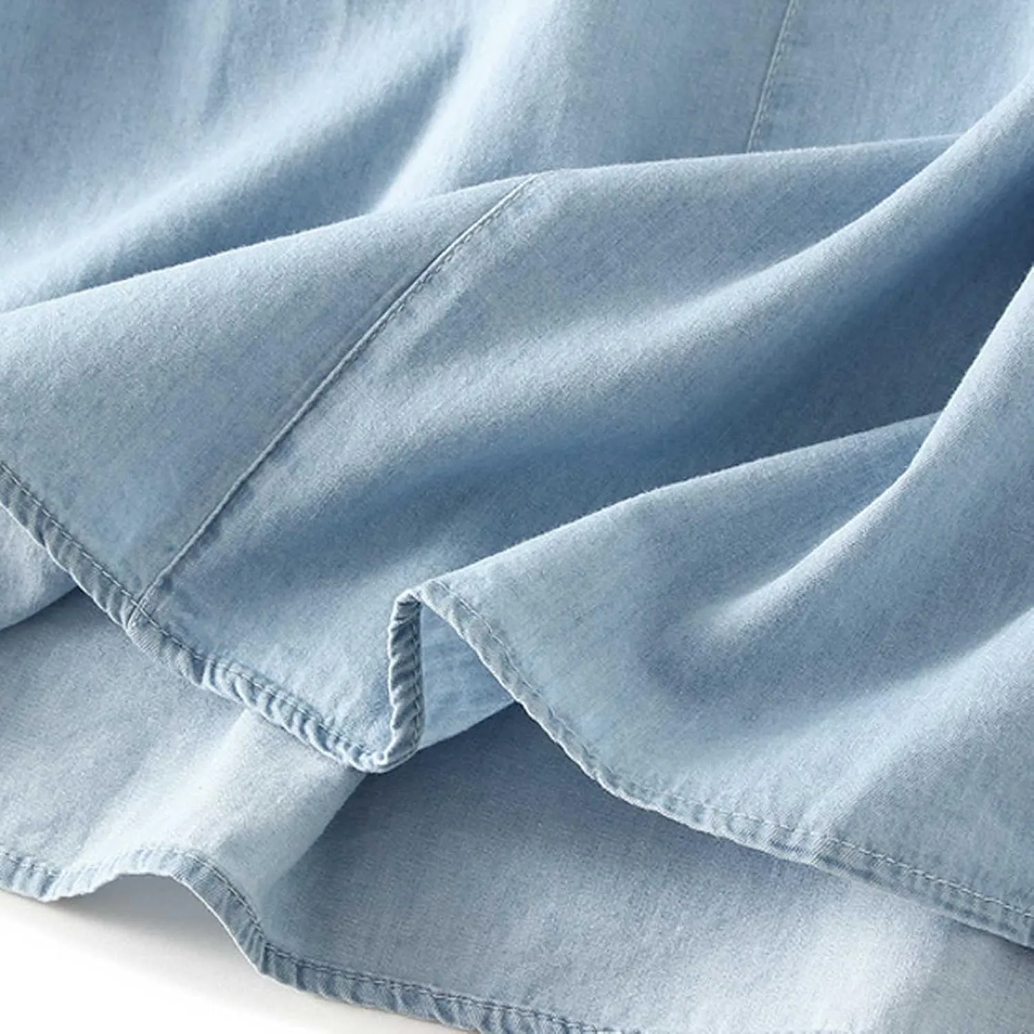 BTDECLAR Women's Pleated Long Denim Skirt High Waisted Button A-Line Summer Casual Streetwear Short Jeans Skirt with Pockets