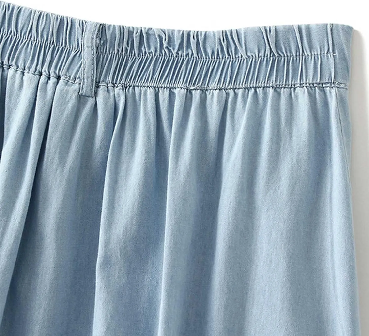 BTDECLAR Women's Pleated Long Denim Skirt High Waisted Button A-Line Summer Casual Streetwear Short Jeans Skirt with Pockets
