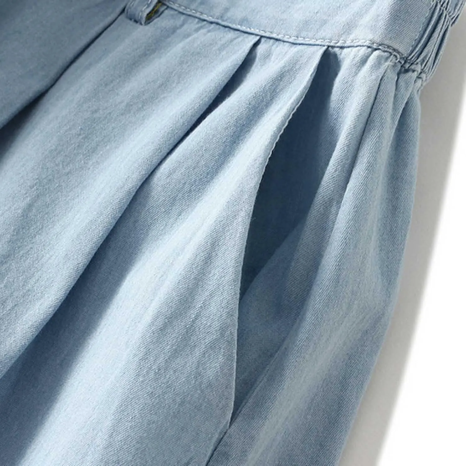BTDECLAR Women's Pleated Long Denim Skirt High Waisted Button A-Line Summer Casual Streetwear Short Jeans Skirt with Pockets