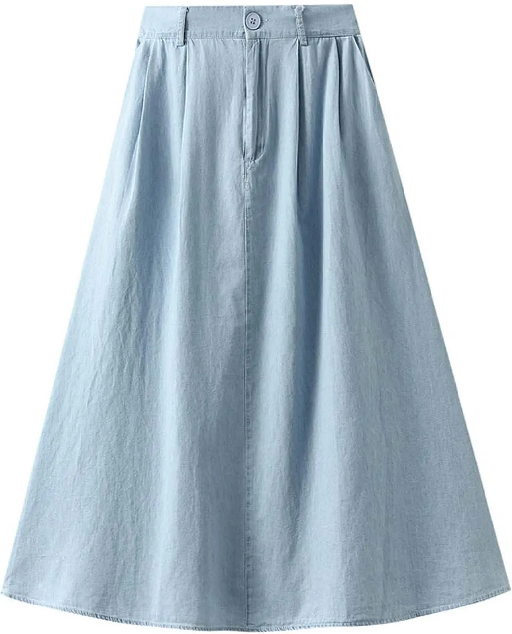 BTDECLAR Women's Pleated Long Denim Skirt High Waisted Button A-Line Summer Casual Streetwear Short Jeans Skirt with Pockets