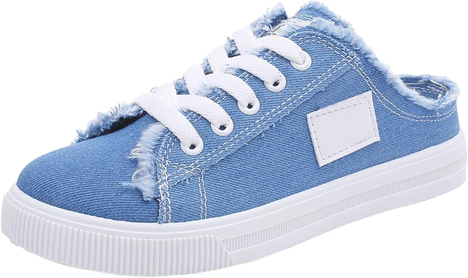 Canvas Mules Slip on Sneaker Fashion Comfortable Solid Slippers Casual Shoes Backless Fringed Hem Denim Autumn Style Spring Sports Preppy Flat Students New Retro Pull-on Sneakers Loafers