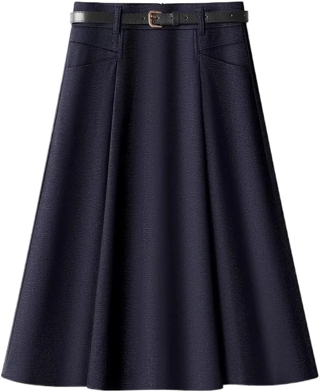 Casual Denim High-Waisted A-Line Midi Skirt for Women  Slimming Flowing Drape, Chic & Elegant Umbrella Skirt for Spring