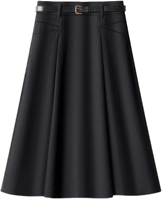 Casual Denim High-Waisted A-Line Midi Skirt for Women  Slimming Flowing Drape, Chic & Elegant Umbrella Skirt for Spring
