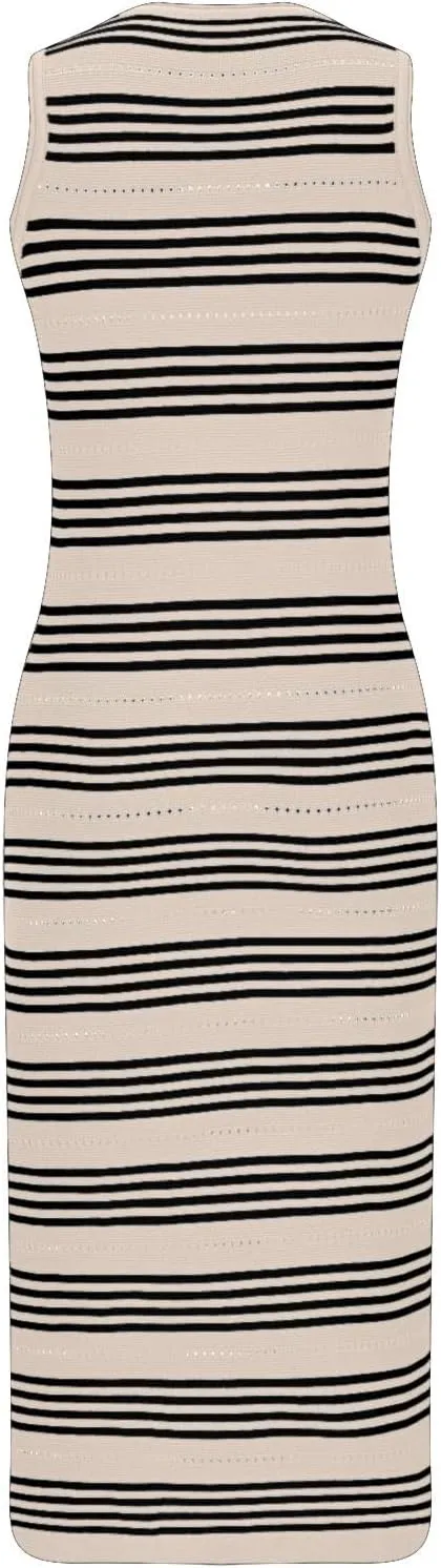 Casual Dresses for Women Striped Short Sleeve Midi Dress Button Ribbed Knit Work Summer Vacation Boho Party Dress 2025