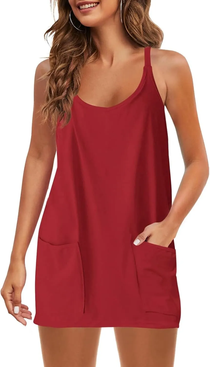 Ceboyel Short Summer Dress for Women Strappy Athletic Romper Hot Shot Mini Dress Workout Onesie Outfits With Pockes 2024