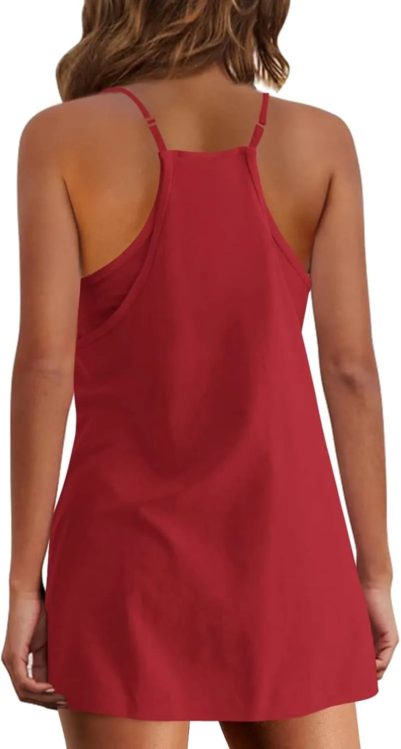 Ceboyel Short Summer Dress for Women Strappy Athletic Romper Hot Shot Mini Dress Workout Onesie Outfits With Pockes 2024