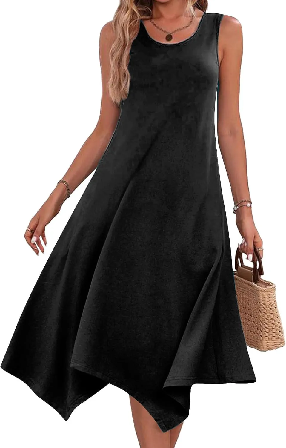 Ceboyel Womens 2024 Casual Summer Sundresses Flowy Sleeveless Tank Dresses Handkerchief Hem Dress Beach Vacation Outfits