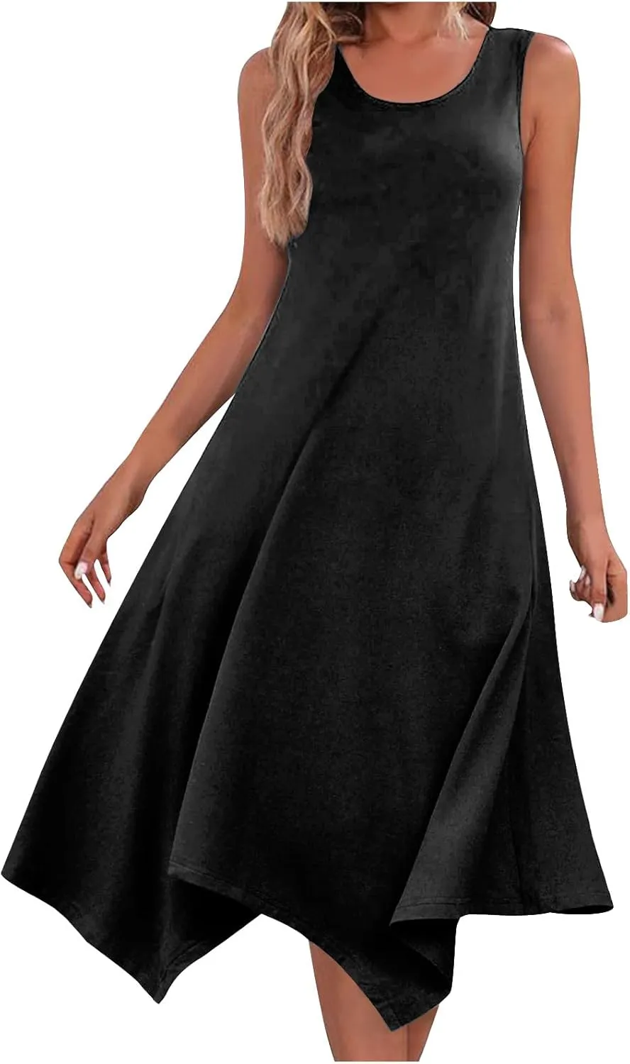 Ceboyel Womens 2024 Casual Summer Sundresses Flowy Sleeveless Tank Dresses Handkerchief Hem Dress Beach Vacation Outfits