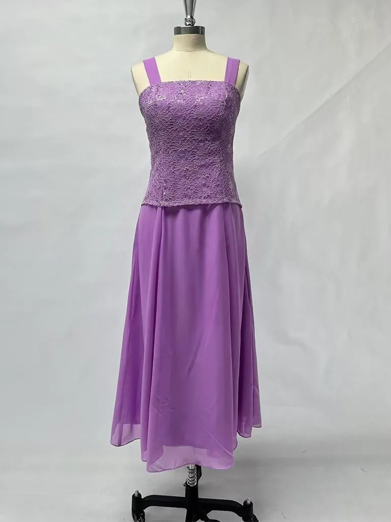 Chiffon Laces Mother of The Bride Dresses for Wedding Tea Length Grandmother Dresses with Jacket 2 Piece Wedding Party Gowns