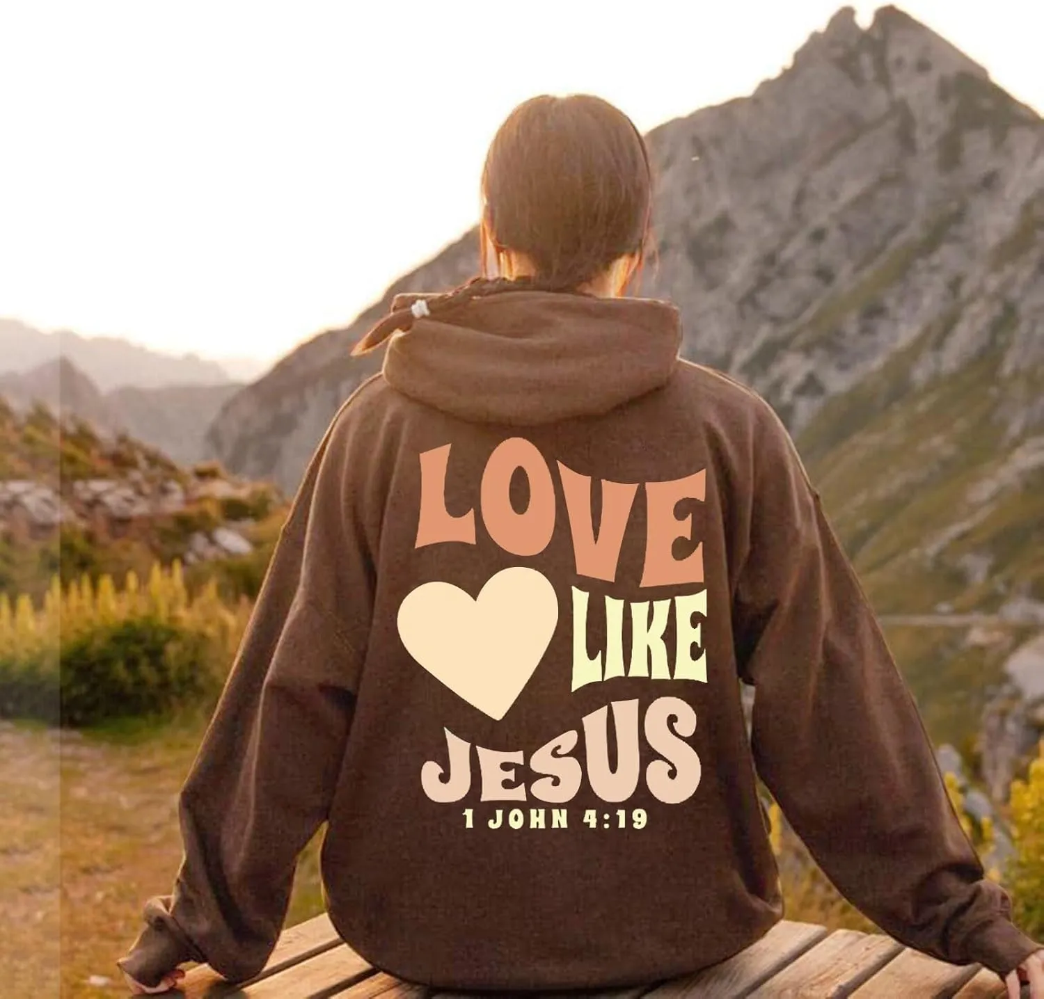Christian Hoodies for Women Bible Verse Jesus Loves You Letter Graphic Oversized Long Sleeve Pockets Drawstring Sweatshirts