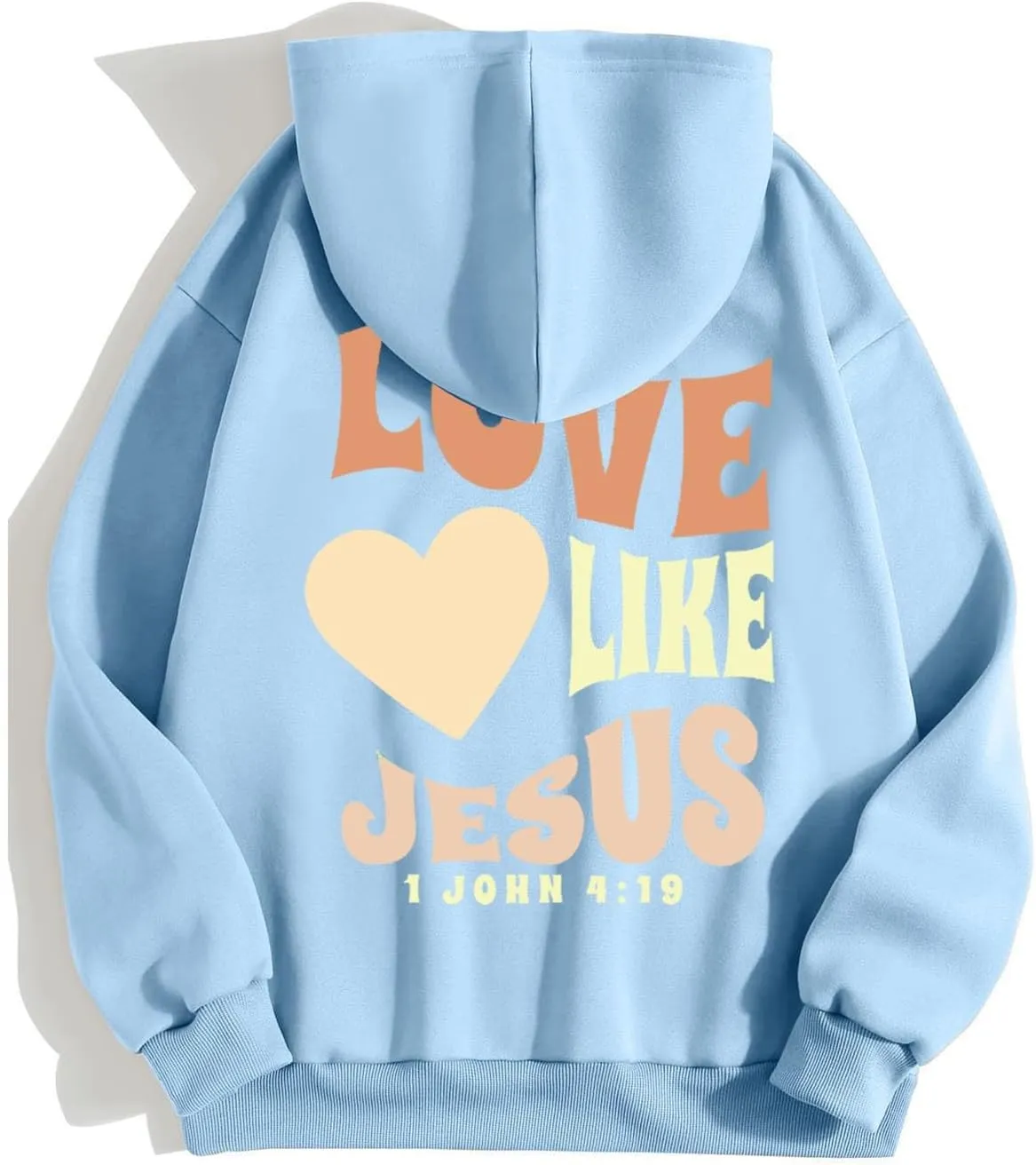 Christian Hoodies for Women Bible Verse Jesus Loves You Letter Graphic Oversized Long Sleeve Pockets Drawstring Sweatshirts