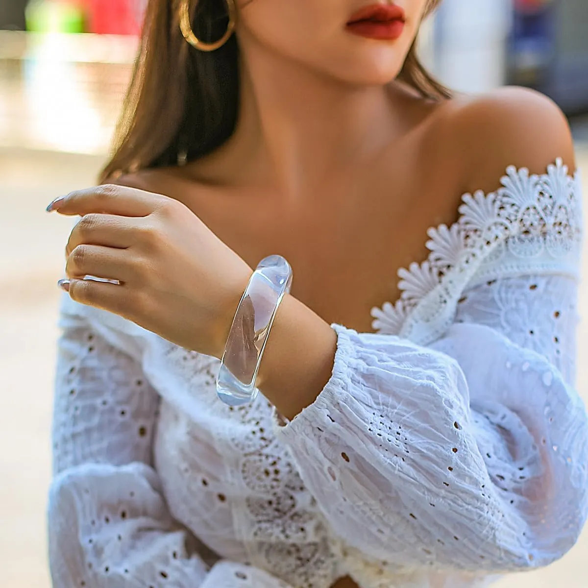 Chunky Acrylic Resin Bracelet for Women Boho Irregular Statement Bracelet Vintage Wide Geometric Bangle Bracelet