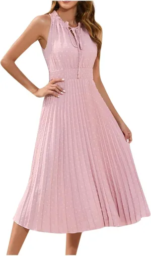 COTECRAM Women's 2025 Summer Casual Elegant Dresses Beach Party Swiss Dot Sleeveless V Neck Flowy A Line Midi Sundress
