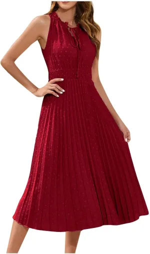 COTECRAM Women's 2025 Summer Casual Elegant Dresses Beach Party Swiss Dot Sleeveless V Neck Flowy A Line Midi Sundress
