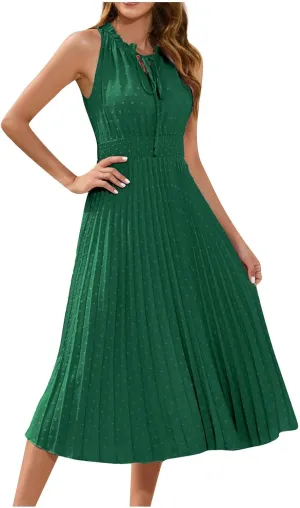 COTECRAM Women's 2025 Summer Casual Elegant Dresses Beach Party Swiss Dot Sleeveless V Neck Flowy A Line Midi Sundress