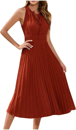 COTECRAM Women's 2025 Summer Casual Elegant Dresses Beach Party Swiss Dot Sleeveless V Neck Flowy A Line Midi Sundress