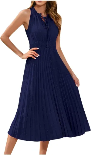 COTECRAM Women's 2025 Summer Casual Elegant Dresses Beach Party Swiss Dot Sleeveless V Neck Flowy A Line Midi Sundress
