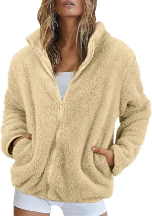 COTECRAM Womens Fuzzy Fleece Jacket 2024 Fall Winter Casual Long Sleeve Full Zip Sherpa Soft Warm Sweatshirt Coats Outwear