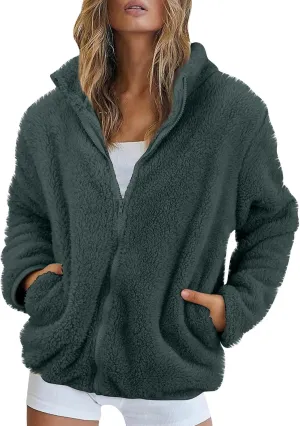 COTECRAM Womens Fuzzy Fleece Jacket 2024 Fall Winter Casual Long Sleeve Full Zip Sherpa Soft Warm Sweatshirt Coats Outwear