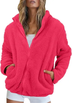 COTECRAM Womens Fuzzy Fleece Jacket 2024 Fall Winter Casual Long Sleeve Full Zip Sherpa Soft Warm Sweatshirt Coats Outwear