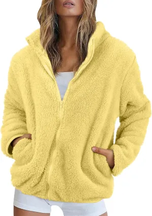 COTECRAM Womens Fuzzy Fleece Jacket 2024 Fall Winter Casual Long Sleeve Full Zip Sherpa Soft Warm Sweatshirt Coats Outwear