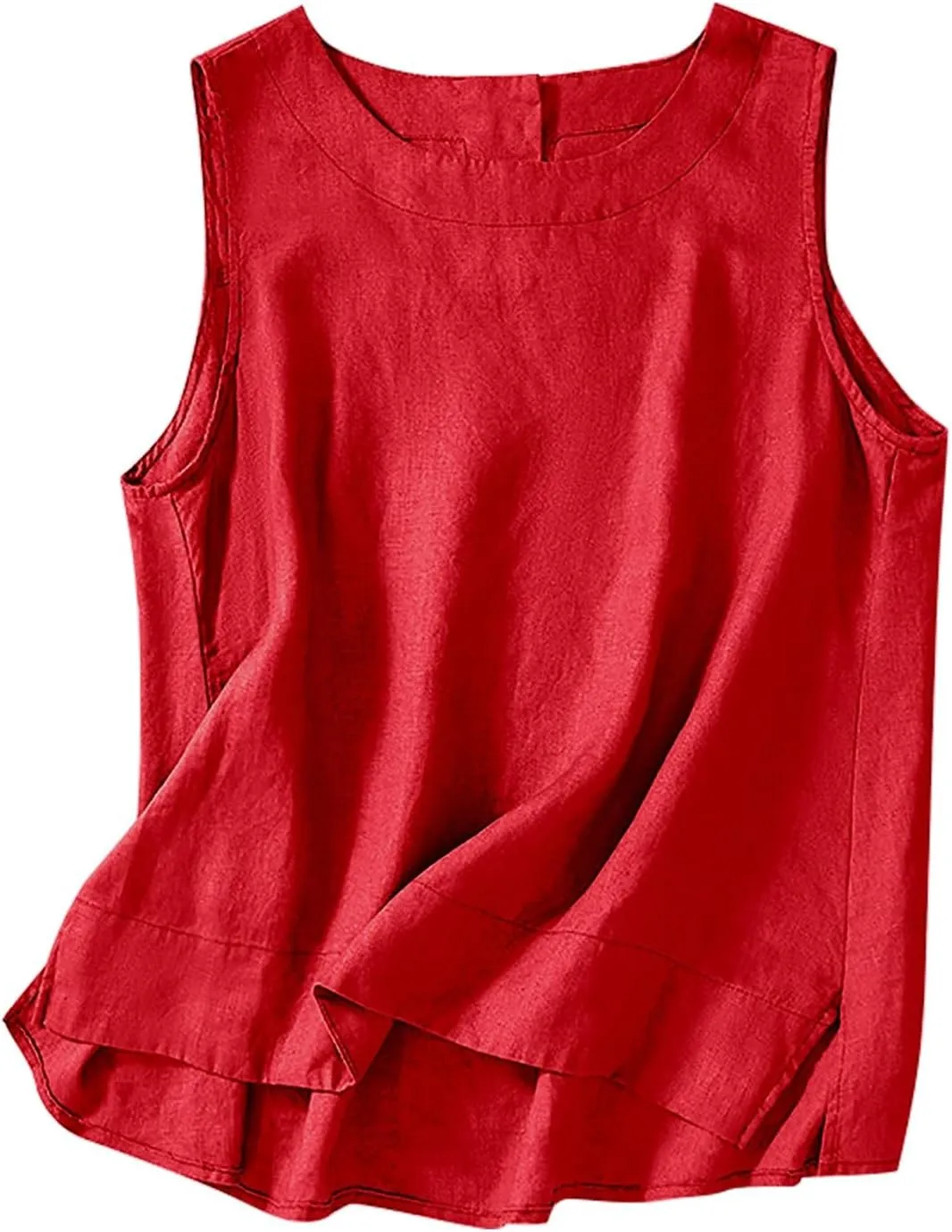 Cotton Linen Tank Tops for Women Summer Vacation Lounge Tops Loose Fit Sleeveless Scoop Neck Shirts Beach Tees Vests
