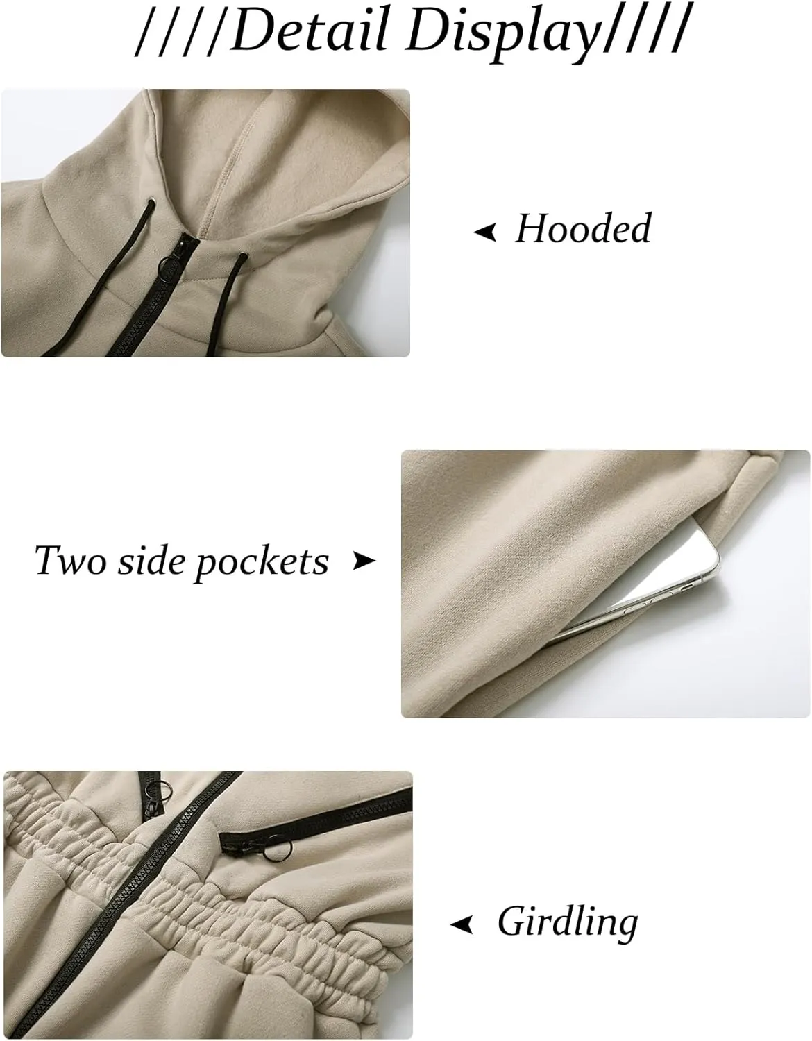 COZYPOIN Women Fleece Jumpsuits One Piece Outfits Hooded Sweatshirt Set High Waist Ladies Jumpsuit