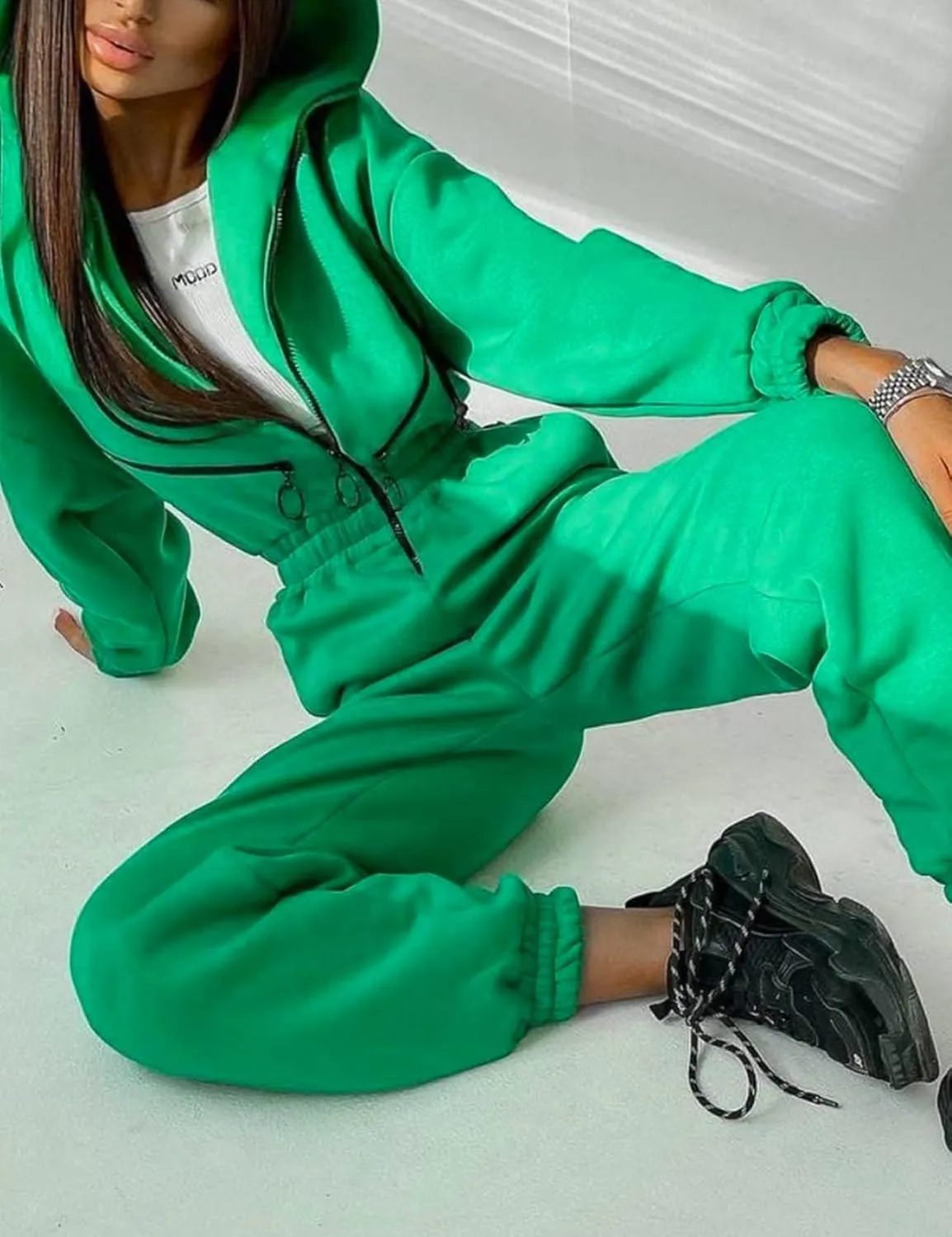 COZYPOIN Women Fleece Jumpsuits One Piece Outfits Hooded Sweatshirt Set High Waist Ladies Jumpsuit