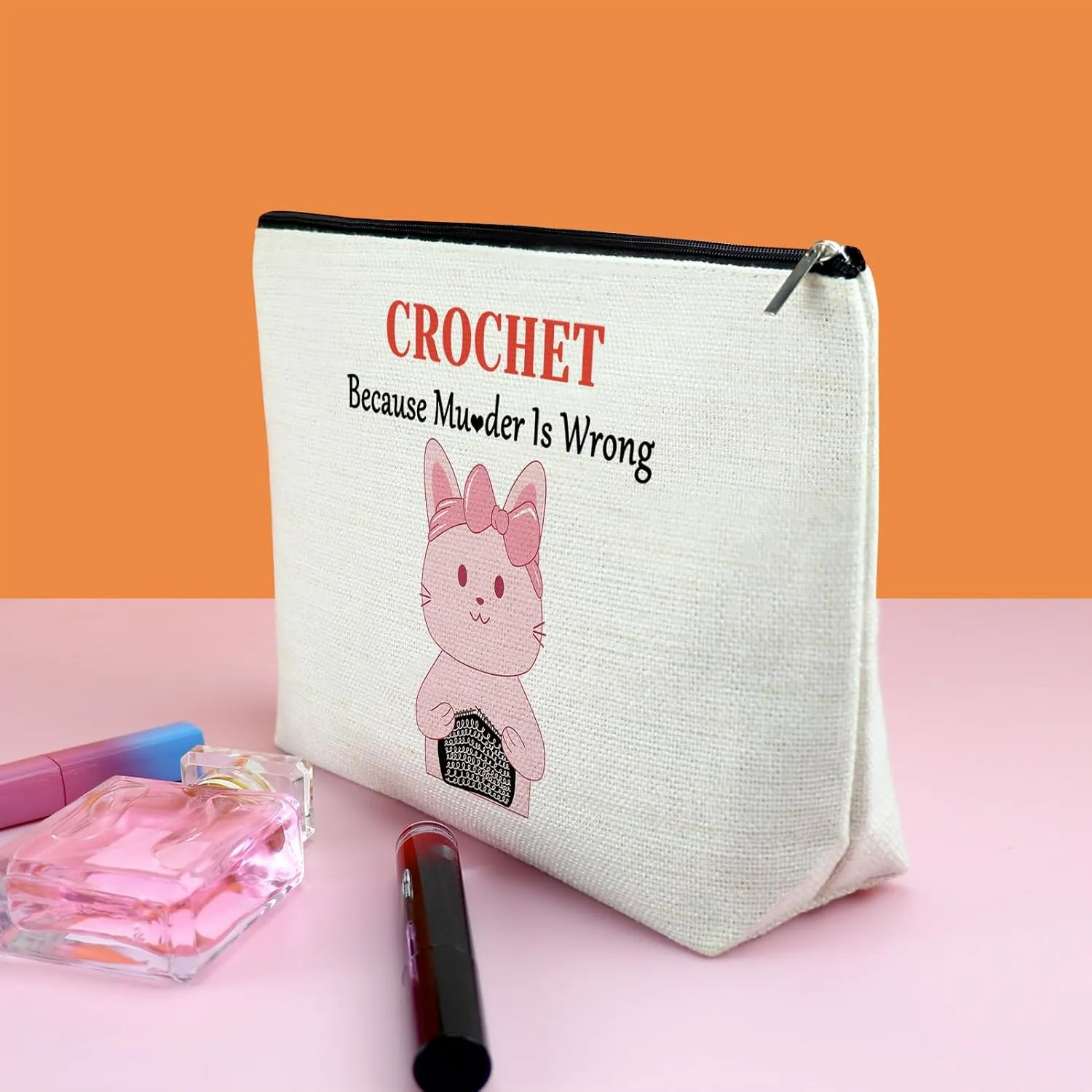 Crochet Gift For Crochet Lovers Makeup Bag Crochet Gifts Crochet Knitting Gifts For Women Cosmetic Bag Crocheters Knitters Gifts Humorous Novelty Zipper Pouch