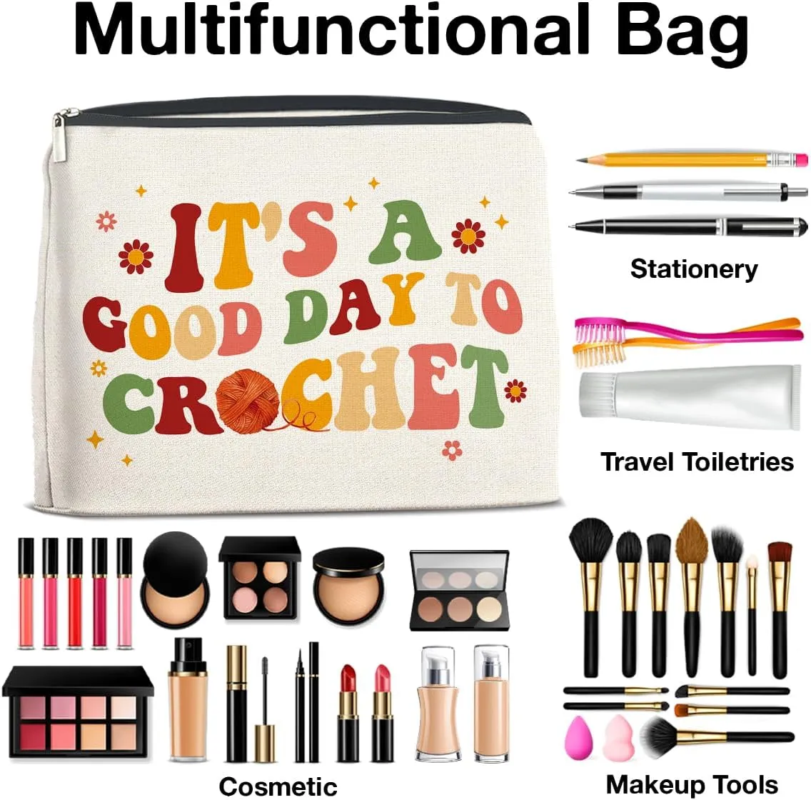 Crochet Gifts for Women Funny Crochet Makeup Bag, Crochet Gifts for Crocheters Crochet Lover Knitting Gifts Cosmetic Bag Zipper Makeup Pouch