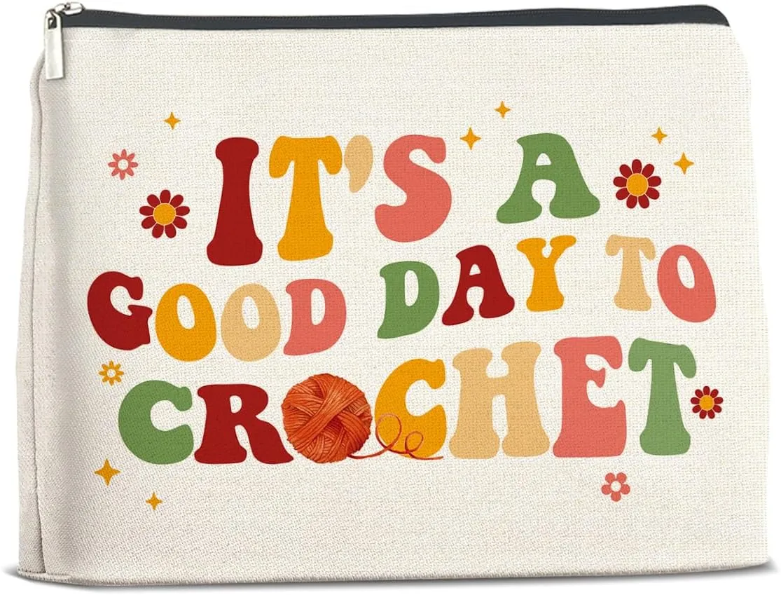 Crochet Gifts for Women Funny Crochet Makeup Bag, Crochet Gifts for Crocheters Crochet Lover Knitting Gifts Cosmetic Bag Zipper Makeup Pouch