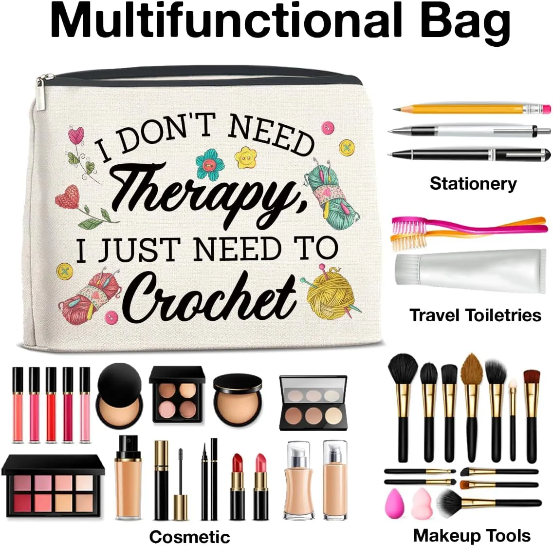 Crochet Gifts Makeup Bag Funny, Crochet Gifts for Women Crocheters Crochet Lover, Crochet Knitting Gifts Cosmetic Bag Zipper Makeup Pouch