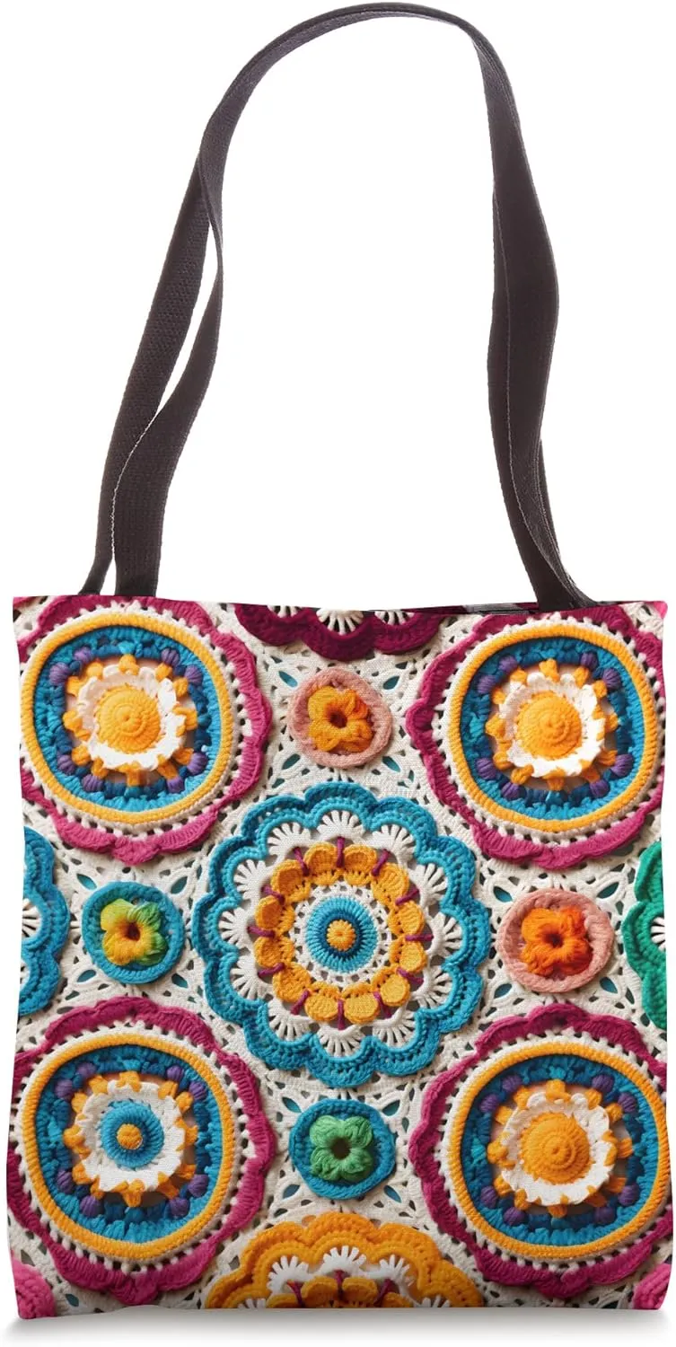 Crochet Lover Boho Flowers Tote Bag
