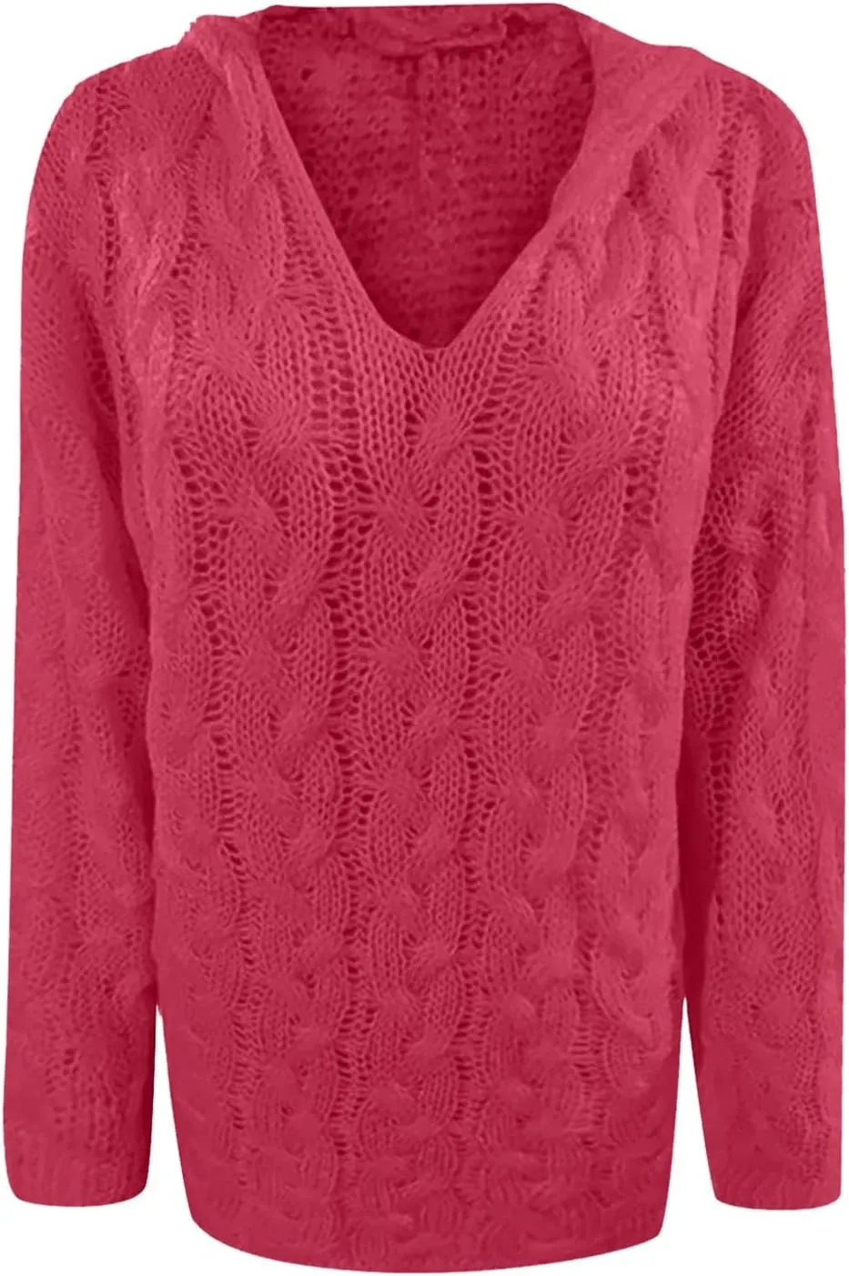 Crochet Sweaters for Women Cable Knit Hooded Sweater Plain Oversized Pullover Cozy Warm Chunky Sweaters