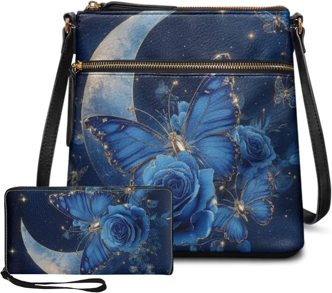 Crossbody Purse Leather Shoulder Bag for Women Work Travel Messneger Bag with Wristlet Wallet Set of 2