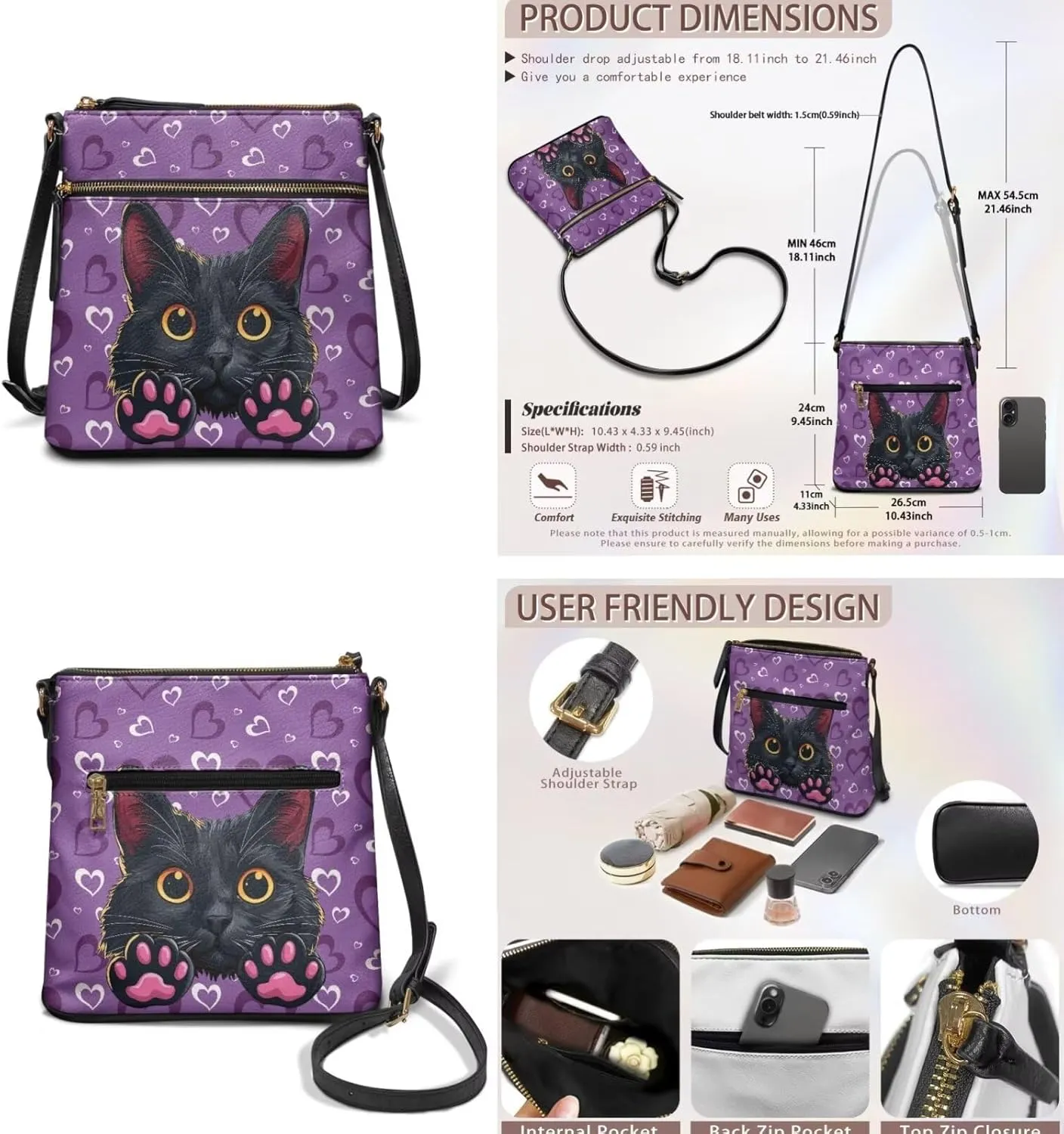 Crossbody Purse Leather Shoulder Bag for Women Work Travel Messneger Bag with Wristlet Wallet Set of 2
