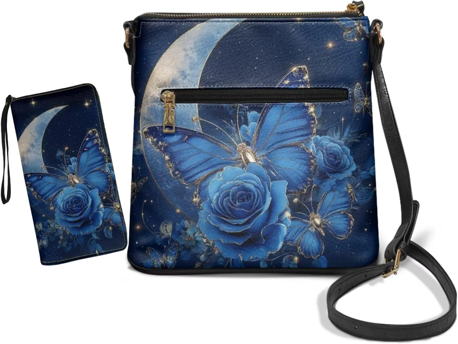 Crossbody Purse Leather Shoulder Bag for Women Work Travel Messneger Bag with Wristlet Wallet Set of 2