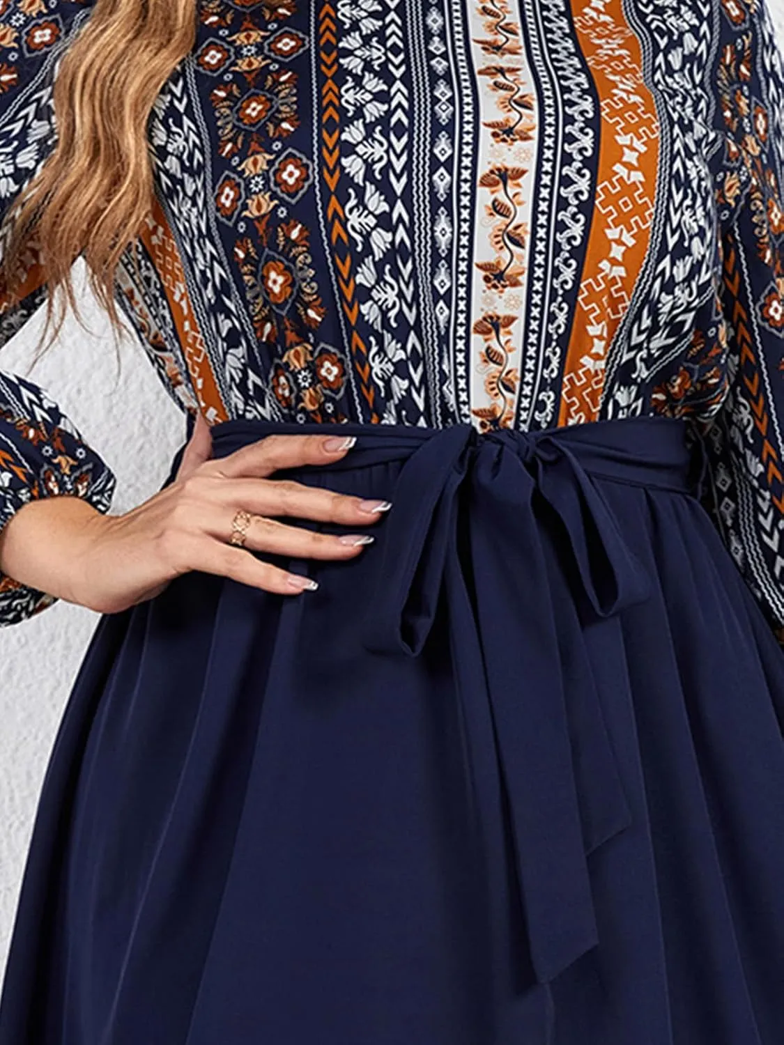 CUPSHE Womens Plus Size Dress 2024 Bohemian Midi Dresses Long Sleeve A Line Flowy Spring Dress with Belt