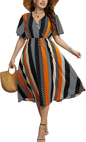 CUPSHE Womens Plus Size Dress 2024 Summer Bohemian Midi Dresses Flowy Beach Sundress